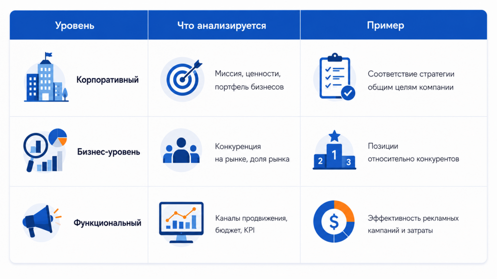 Уровни анализа маркетинговой стратегии