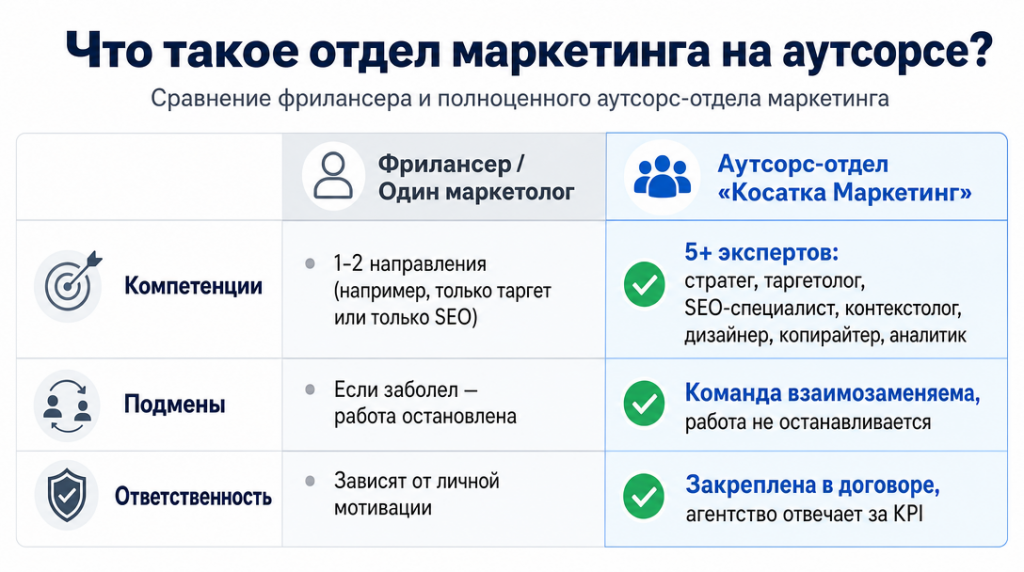 Сравнение отдела маркетинга в штате и на аутсорсе Сравнение отдела маркетинга в штате и на аутсорсе